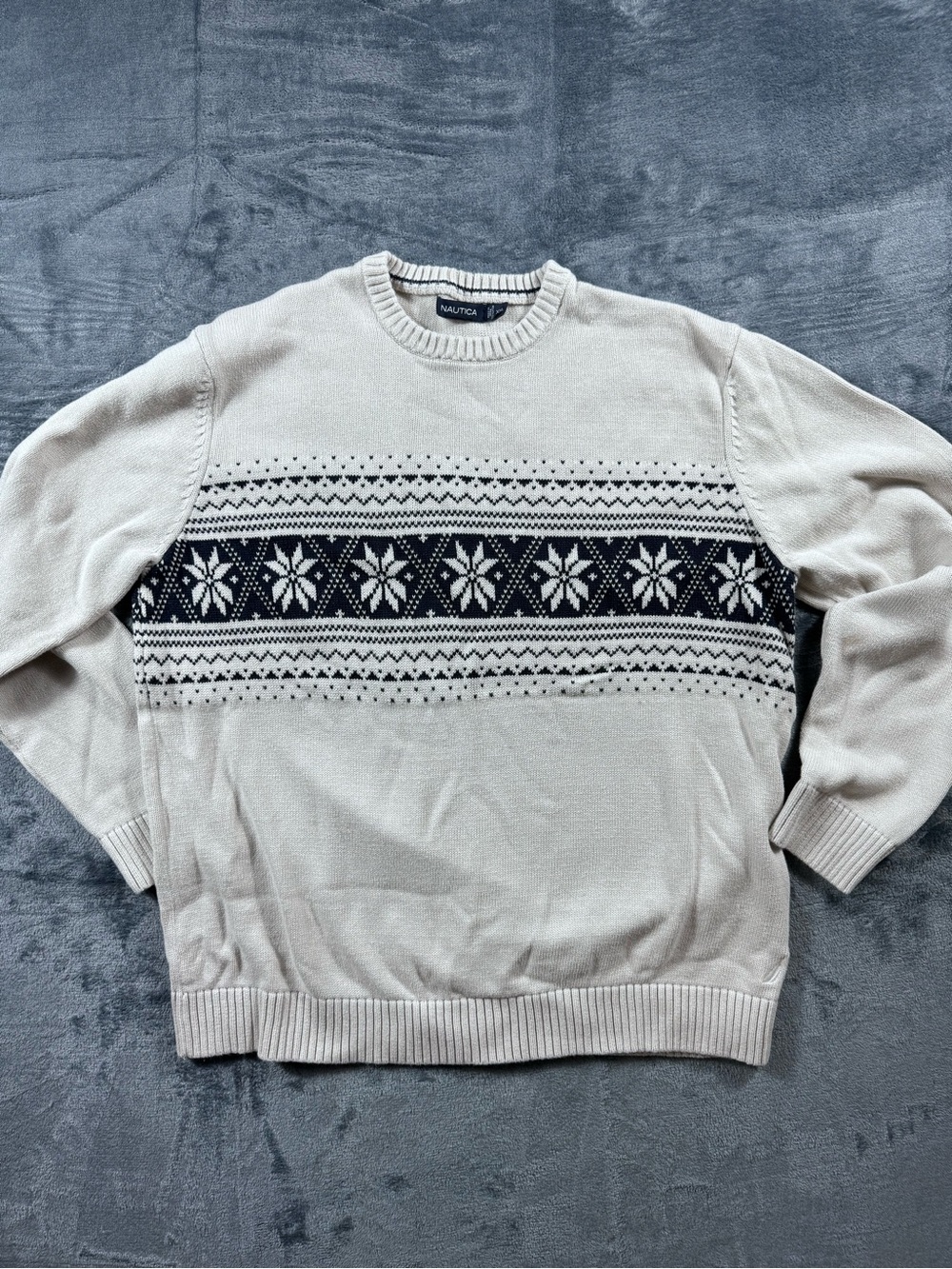 Nautica Men's Fair Isle Crewneck Navy & Cream/Beige - size XXL
